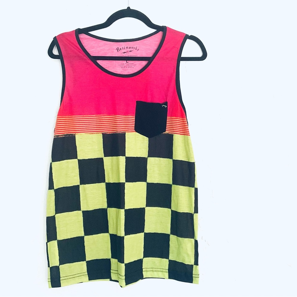 RESINWORKS LOST SURFBOARDS Checkered Shorsleeve Board Surf Skate Shirt Sz L